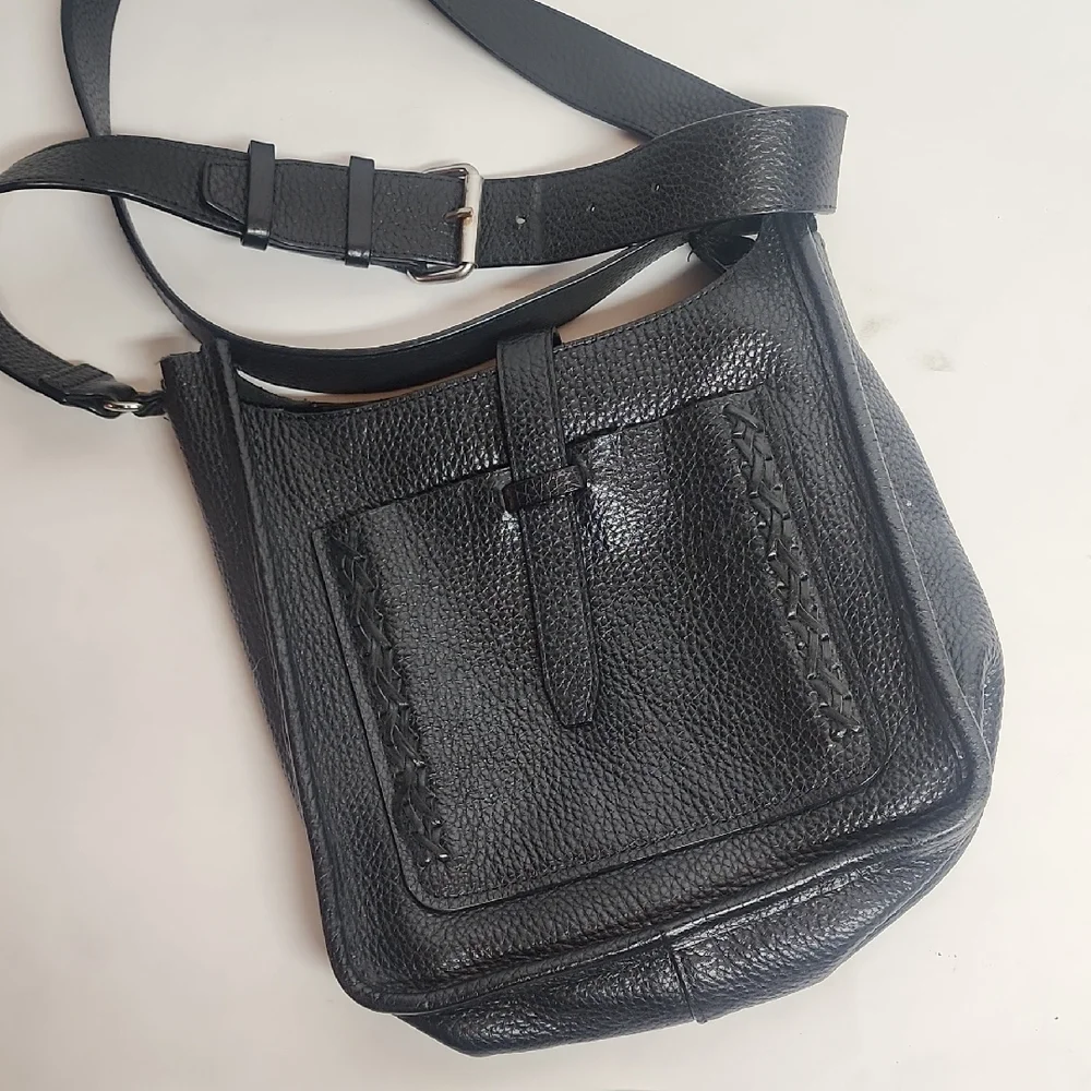 Rebecca Minkoff Textured Black Leather Unisex Crossbody Messenger SaddleBag